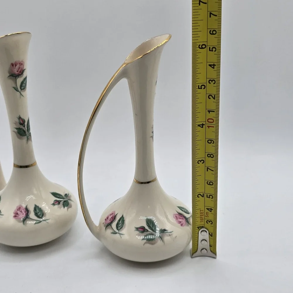 2 Vintage Kaolena California Porcelain Pitcher Bud Vase Hand Decorated 6.25
